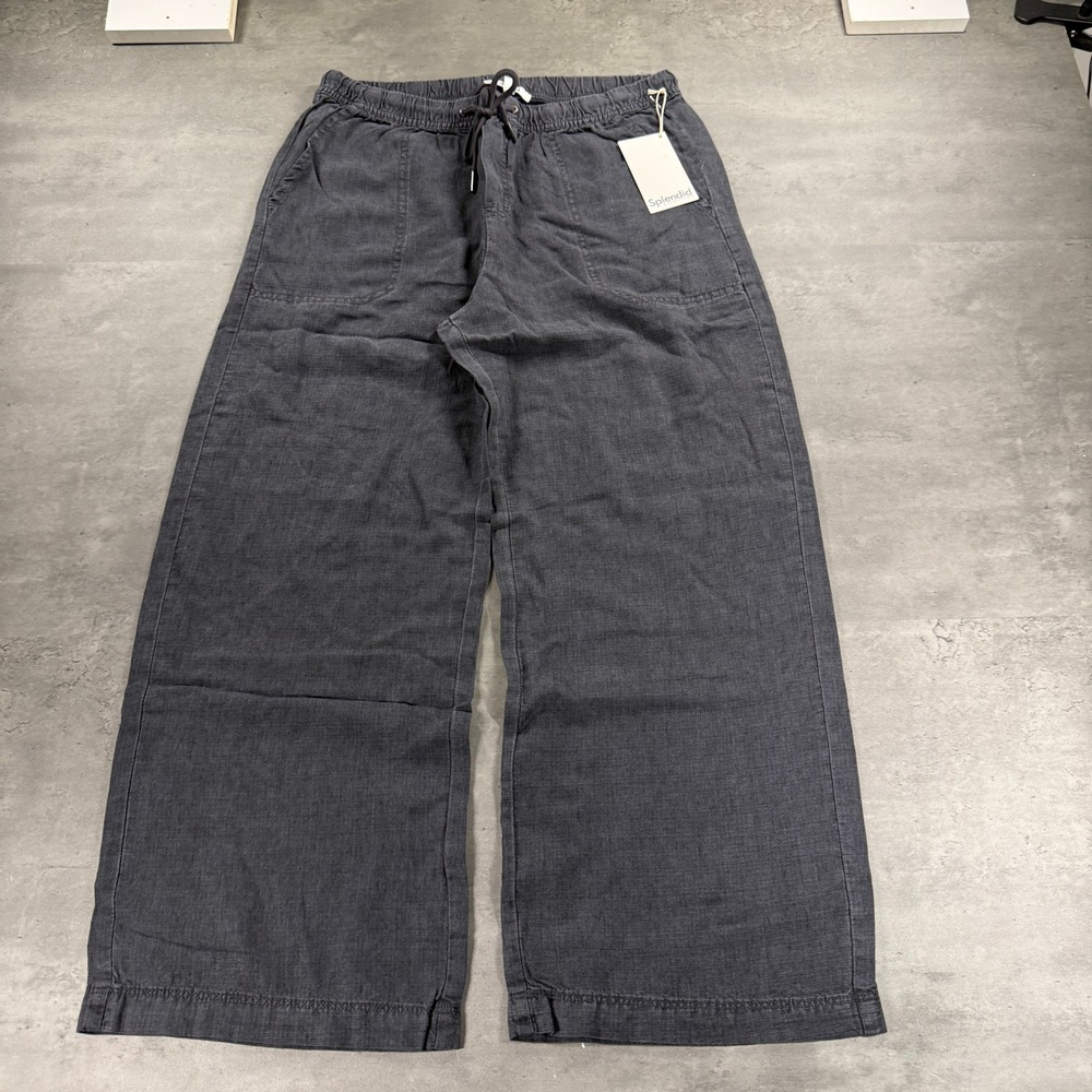 Splendid Angie Crop Wide Leg Pants M Linen Blend Lead Grey Soft Comfy $158